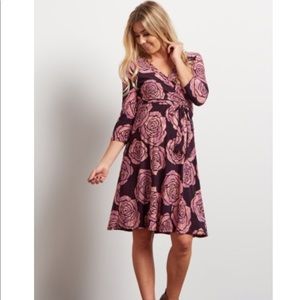 Purple floral print maternity dress